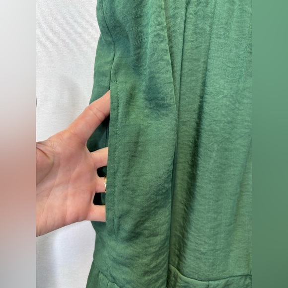 Pretty Garden V neck flutter sleeve tiered knee length dress green, lined sz Lg - Picture 3 of 10